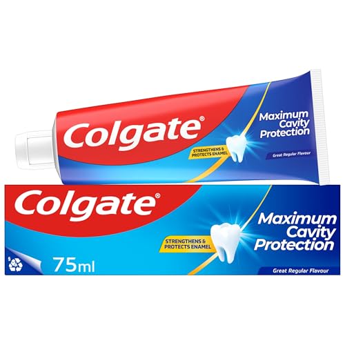 Colgate Maximum Cavity Protection Toothpaste 75ml with Calcium Boost Strengthens and Protects Enamel Protects Against Cavities Fluoride Toothpaste Great Regular Flavour