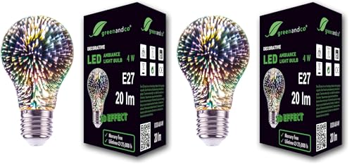 Ampoule LED effet feu d'artifice 3D greenandco E27 A60 4W lot de 2