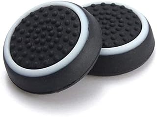 Perfepart Silicone Thumb Stick Grip Cap Joystick Thumbsticks Caps Cover for PS4 Xbox One PS3 Xbox 360 PS2 Game Controllers (Black w/White)