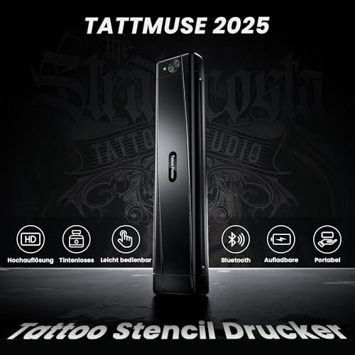 TATTMUSE Tattoo Drucker Bluetooth, Schablone Nadeldrucker mit 10 Stück Papier, Tattoo Transfer mit Smartphone PC, Stencil Drucker für Tattoo Künstler und Anfänger