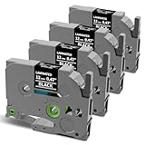 Oozmas TZe-335 Black Label Tape Replacement for Brother Label Maker Tape White on Black P-Touch TZe Tz 12mm 0.47 Laminated Work for PT-D210 PT-H110 PT-D200 PT-1750 PT-1290 Ptouch Refills, 4-Pack