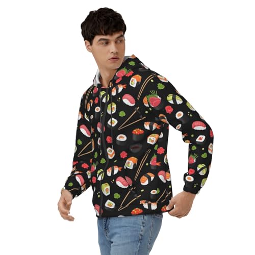 KATVEESC Adult Black Japanese Sushi Zip Hoodie Sweatshirt Hooded Cardigan Sweater with Pockets