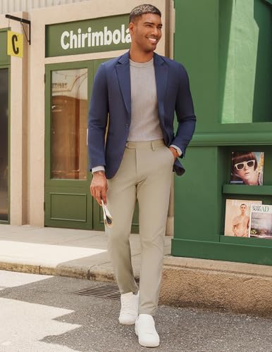 Men's Casual Khaki Dress Pants for Men Classic Fit Expandable Waist Casual Business Work Pants Twill Tapered Pants S2