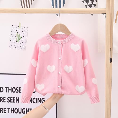 Image of ASHER FASHION Girls Knit Cardigan Heart Sweater Long Sleeve Button Down Love Coat for 2-8 Years Kids Tops