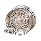Satisfied Incorporated Keychain Mesh Style 5 RS RC090 Wheel Rim Gold Black Silver Cool Automotive JDM (silver), Medium