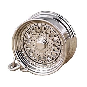 Satisfied Incorporated Keychain Mesh Style 5 RS RC090 Wheel Rim Gold Black Silver Cool Automotive JDM (silver), Medium