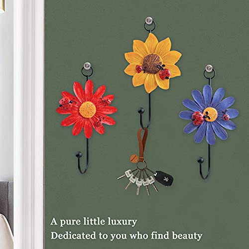 Notakia Creative Daisy Resin Wall Hooks Wall Mounted Art Flower Iron Hook Hand-Painted Hanging Coat / Hat /Key/ Towel Hooks Home Decoration(Set Of 4) #TOP7