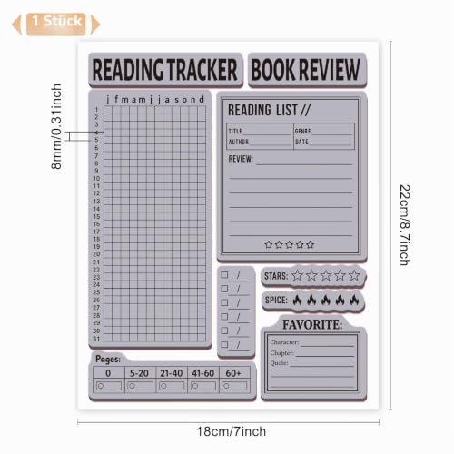 GLOBLELAND Rechteckiger Gummistempel für Buchbewertung, EVA-Material, Rot, 22x18cm, Leseverfolgung und Buchlistenmuster für Karten, Journaling, DIY-Basteln
