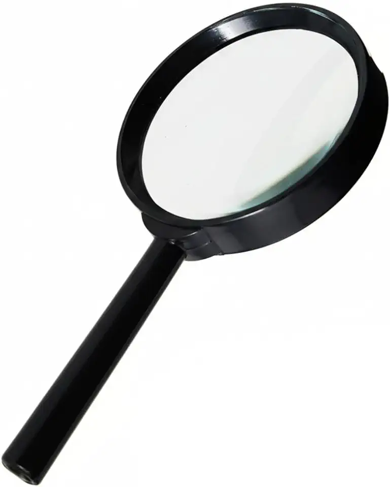 Lupa de Mão com Lente de 75mm de Diâmetro Cabo Preto Ampliação para Leitura