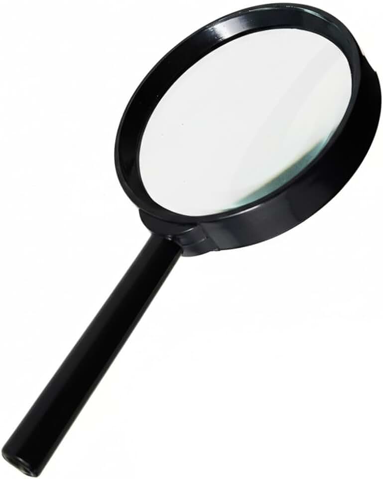 Lupa de Mão com Lente de 75mm de Diâmetro Cabo Preto Ampliação para Leitura