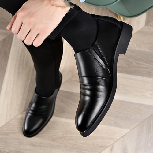 Mens Retro Leather Tuxedo Slip On Dress Loafers Classic Modern Flat Derby Shoes for Business Wedding Formal Church Black4