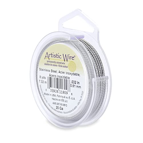 Artistic Wire, 20 Gauge / .81 mm Stainless Steel Craft Wire, Round Twist, 8 yd / 7.31 m