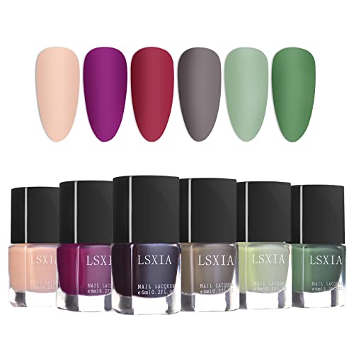 LSxia 6 Colors Matte Nail Polish Set, Matte Finish Velvet Nail Polish Mist Effect Nail Polish Kit, Waterproof Long-Lasting Fall Winter Nail Polish Nail Art Holiday Gift 6 ml/Bottle -#B