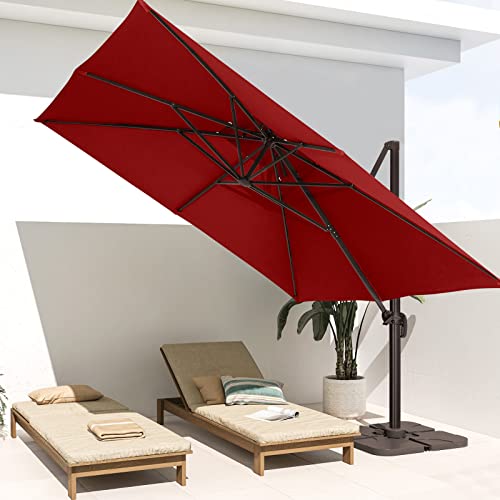 Jearey 10Ft Square Cantilever Patio Umbrella Double Top Roating Outdoor Offset Umbrella Heavy Duty Sun Umbrella For Patio Lawn Garden Backyard And Pool, Red #TOP1