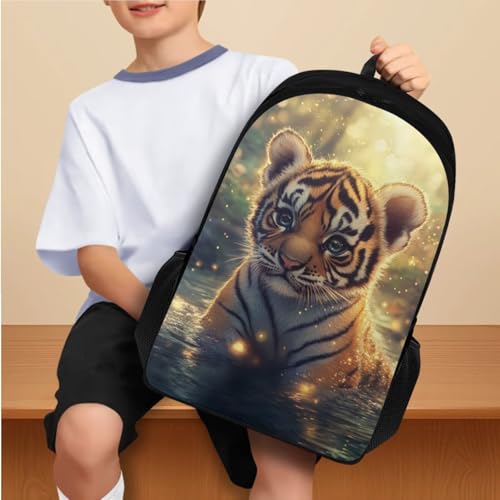 Cute Tiger Backpack for Girls Boys Backpack with Lunch Box Water Bottle Bag and Soft Pencil Pouch 4 PCS 17 inch Large Bookbag with Compartments Lightweight Elementary School Bag for Kids3