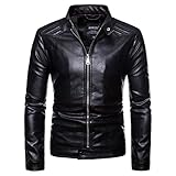 Größe: S, M, L, XL LIXIYU Männer schließen Retro Schwarze Bikerjacke aus Leder Slim Fit Motorrad Lederjacke,Black-XL