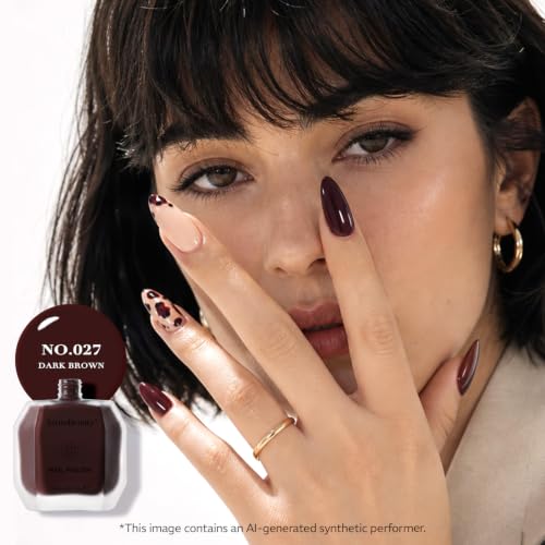 Image of AZUREBEAUTY 18ML Dark Brown Fall Nail Polish | Quick Dry Air-Dry Formula, Long Lasting Glossy Finish, Easy DIY Manicure & Nail Art, Elegant Nail Color for Women