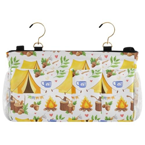 Burbuja Camping Yellow Tents Bedside Caddy Hanging Storage Organizer with 2 Straps and Hooks for Home College Dorm Bunk Bed Hospital Bed Crib