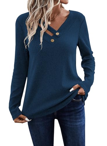 Image of LOLONG Womens Long Sleeve V Neck T Shirts Casual Basic Work Tops Trendy