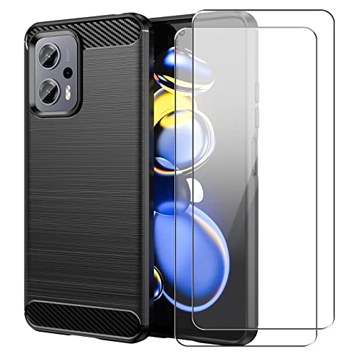 Funda para Xiaomi Poco X4 GT 5G con Dos Cristal Templado Protector de Pantalla, Negro Suave TPU Anti-caída Protectora Carcasa para Xiaomi Poco X4 GT 5G 6,6'' Cover