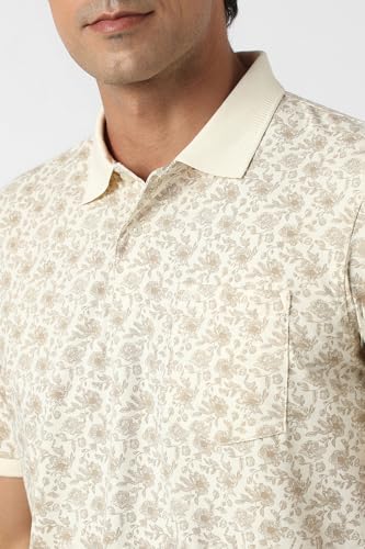 Image of Peter England Men's Cotton Abstract Floral Print Polo T-Shirt - Casual Wear | Stylish & Breathable