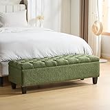 Christopher Knight Home Ottilie Boucle Fabric Storage Ottoman Bench, Wooden Rectangular Ottoman with Storage, Bedroom End of Bed Foot Stool, Entryway Ottoman Footrest, Living Room Extra Seat, Green
