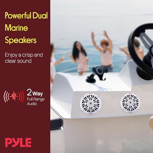Pyle 5.25 Inch Dual Marine Speakers - 2 Way Waterproof and Weather Resistant Outdoor Audio Stereo Sound System with 150 Watt Power, Poly Carbon Cone, Cloth Surround and Low Profile Design - 1 Pair