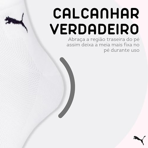 Meia Cano Médio Meia Puma Tecido Respirável Feminina Adulto - Kit com 6 Pares, 6 Branco, 34-39