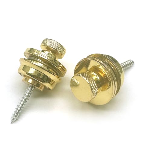 harpfeas 2PCS Big Flated Head Guitar Bass Security Strap Locks Systems Buttons for Fender Strat Tele Electric Acoustic Guitar Bass Parts (Gold)