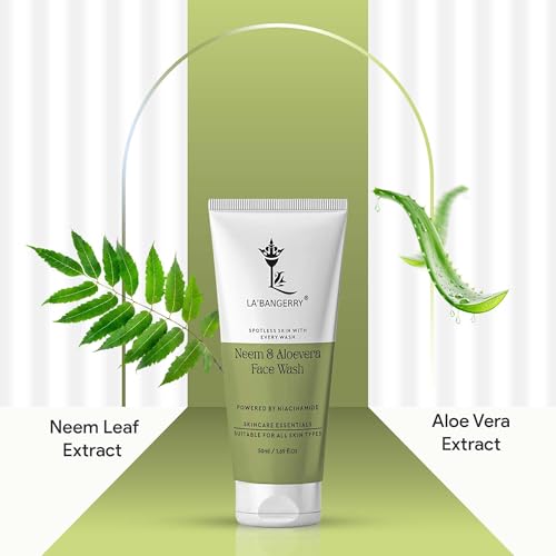 Image of LA'BANGERRY Neem & Aloe Vera Face Wash with Niacinamide | Acne & Oil Control, Visible Glow | For Men & Women, All Skin Types | 50ml x 2