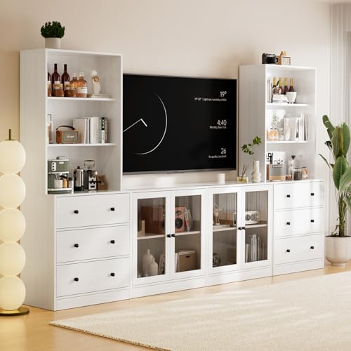 TUSY 4-Piece Large TV Stand with Bookshelves for TVs up to 75