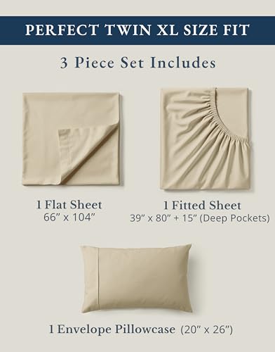 Image of LANE LINEN Twin XL Sheets Set, 100% Mercerized Organic Cotton Twin XL Bed Sheets Set with sily Touch Finish, Soft and Comfy Fully Elasticized Percale Weave Low Pilling XL Twin Sheets Set -Linen
