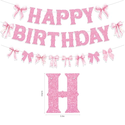 Image of Pink Bow Happy Birthday Banner for Coquette Party Decorations Bow Garland Bunting for Girls Party Decor Favor Supplies