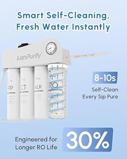 LanPurify ROWF-06 Alkaline Reverse Osmosis System with UV, 600 GPD Tankless 8 - Stage Ultra-Filtration System, PH+ RO Water Filter System Under Sink with 4 Filters