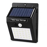 Lâmpada Luminária Solar LED de Parede Arandela 30 LEDs com Sensor de Presença PIR IP66 Sem Fio Luz Branca Fria 6500K A Prova d'água