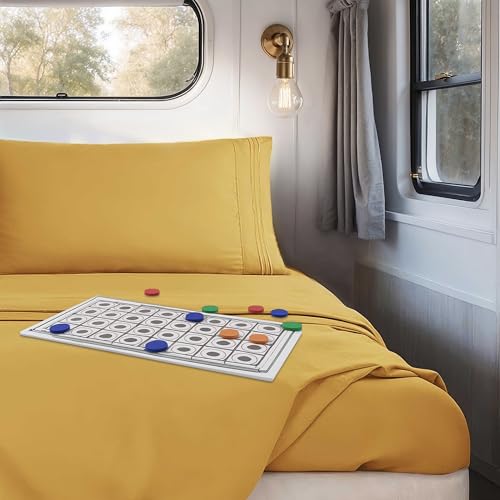 Image of Nestl Camel Gold Short Queen Sheets for RV, Hotel Luxury RV Queen Sheets Set, 4 Piece Fitted Bed Sheet Set and Pillowcases, Super Soft, Wrinkle-Free, and Breathable Camper Bedding