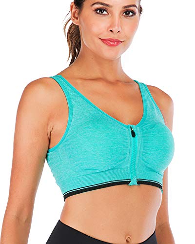 5PCS Women's Zip Front Sports Bra Post-Surgery Bra Zipper Front Wirefree Removable Pads Yoga Bra Racerback Workout Bras3