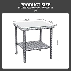 Outdoor PE Wicker Side Table - Patio Rattan Garden Coffee End Square Table with Glass Top Furniture, Grey Outdoor PE Wicker Side Table Patio Rattan Garden Coffee End Square Table with Glass Top Furniture Grey