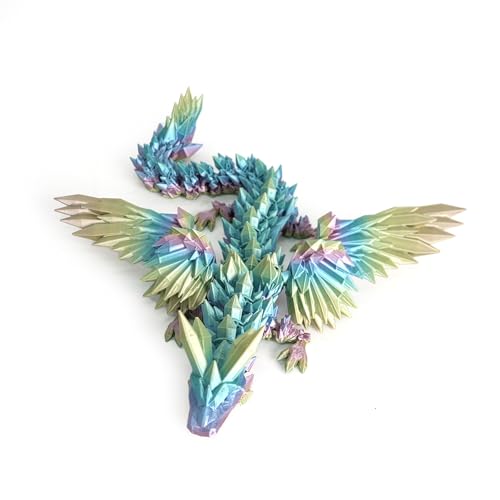 Image of 3D Printed Dragon - 18 inch Flying Dragon with Wings, Articulated Winged Crystal Fidget Toy, Home Decor, Birthday Gift, Desk Pet - M Rainbow