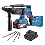 Dong Cheng 20V MAX SDS-Plus 2.8J Cordless Brushless Rotary Hammer Drill with Safety Clutch, 4 Functions, LED Light with Vibration Control, 4 Drills & Carry Bag