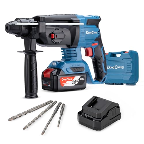 DongCheng Akku Bohrhammer 18V, Schlagenergie 2.7 J, mit 4 Stück SDS-plus, Bohren bis 28 mm, Bürstenloser Bohrhammer Motor, Anti-Vibrationsgriff, inkl. 4Ah Akku und 2A Ladegerät im Handwerkerkoffer