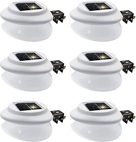 Aveki Lot de 6 lampes solaires étanches à 9 LED pour extérieur, pour gouttière, jardin, clôture, mur ou allée Blanc Cover