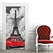 A.Monamour Sticker Porte Autocollant Poster De Porte 3D Une Voiture Rouge Devant La Tour Eiffel À Paris France Vinyle Affiche De Porte Sticker Mural Papier Peint Art Décor 77 x 200 cm