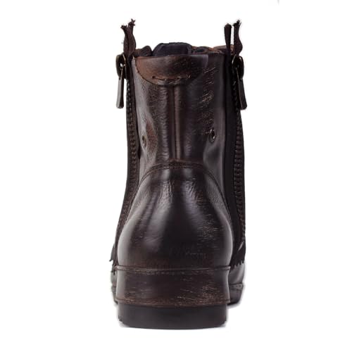 Image of OSSTONE Moto Boots for Men Fashion Zipper-up Leather Chukka Boots Casual Shoes Retro Style OS-5008-8-Retro-US