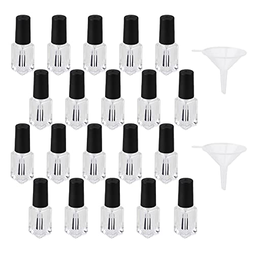 RDEXP Black Cap Clear Glass 4ml Refillable Empty Polish Bottles Container Set of 20