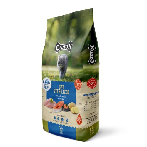 Pienso para Gatos Adultos esterilizados o con sobrepeso con Salmón Sin Cereales Alimento seco para Gatos 1,5 kg Canun Fresh Cat Sterilized Cover