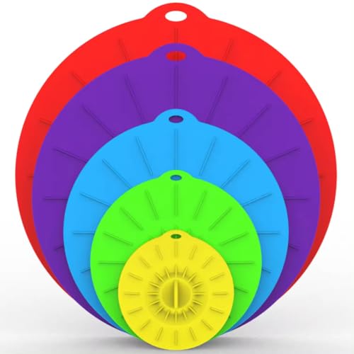 Silicone lids for pots and pans, 5 pack universal silicone food lids, reusable, Heat Resistant Food Suction Lids fits Cups, Bowls, Plates, Skillets, microwave lid, Stove Top, Oven, Fridge, Dishwasher