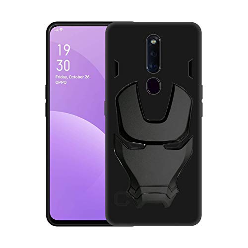 Image of COVERLY Official 3D Touch Feel Trending Avengers Logo Mask Soft Rugged Grip Silicone Iron Man Super Power Cartoon Movie Engraved Silicone Matte Back Cover for Oppo F11 Pro -HD Black