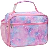 BrainyBees Lunch Bag for Girls - Insulated Kids Lunch Box Reusable Girls Lunchbox with Water Bottle Holder Toddler Lunch Tote Bag for School Daycare, Pink Tie-dye