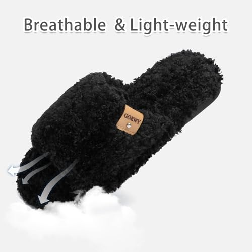 Image of GOEWY Fuzzy Open Toe Slippers for Women Indoor Cozy Memory Foam Slip On House Slides Shoes Gifts for Womens Her Mom